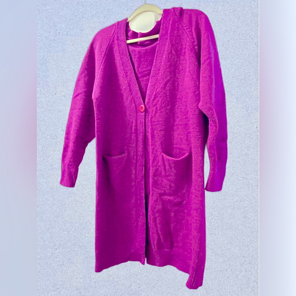 👡💓👀Heathered Bright Purple Pink long Cardigan. One Size.